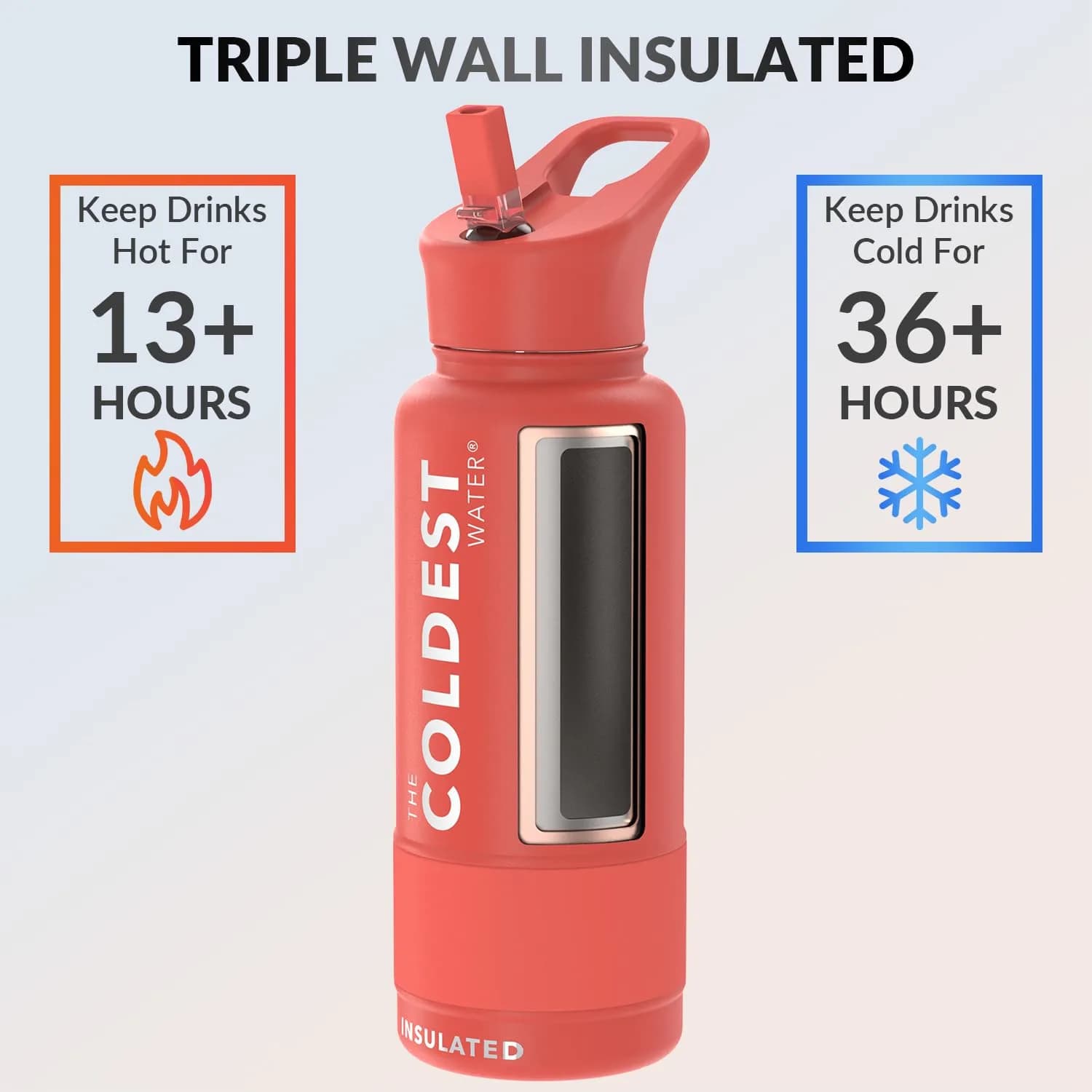 The Coldest Insulated Water Bottle with Straw Lid 591ml (20 oz) | Keeps Drinks Cold 36 Hrs, Hot 13 Hrs - view 2