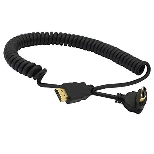 PNGKNYOCN Right Angle HDMI Coiled Cable 1.5m (6 ft) Upward Angle Male to Male | Camera Monitor Connection thumbnail 1