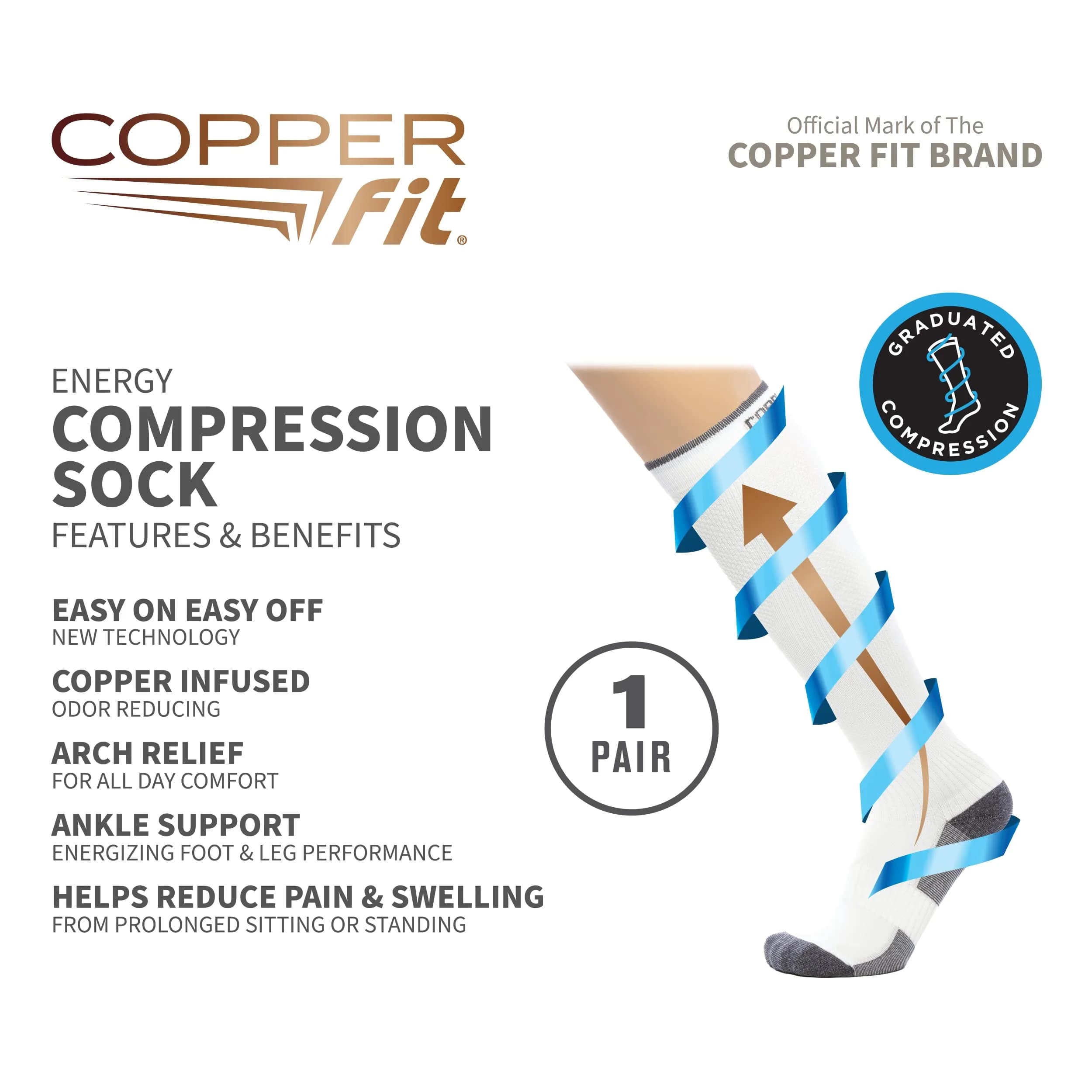Copper Fit Unisex-Adult's 2.0 Easy-Off White Small-Medium Knee High Compression Socks - view 4
