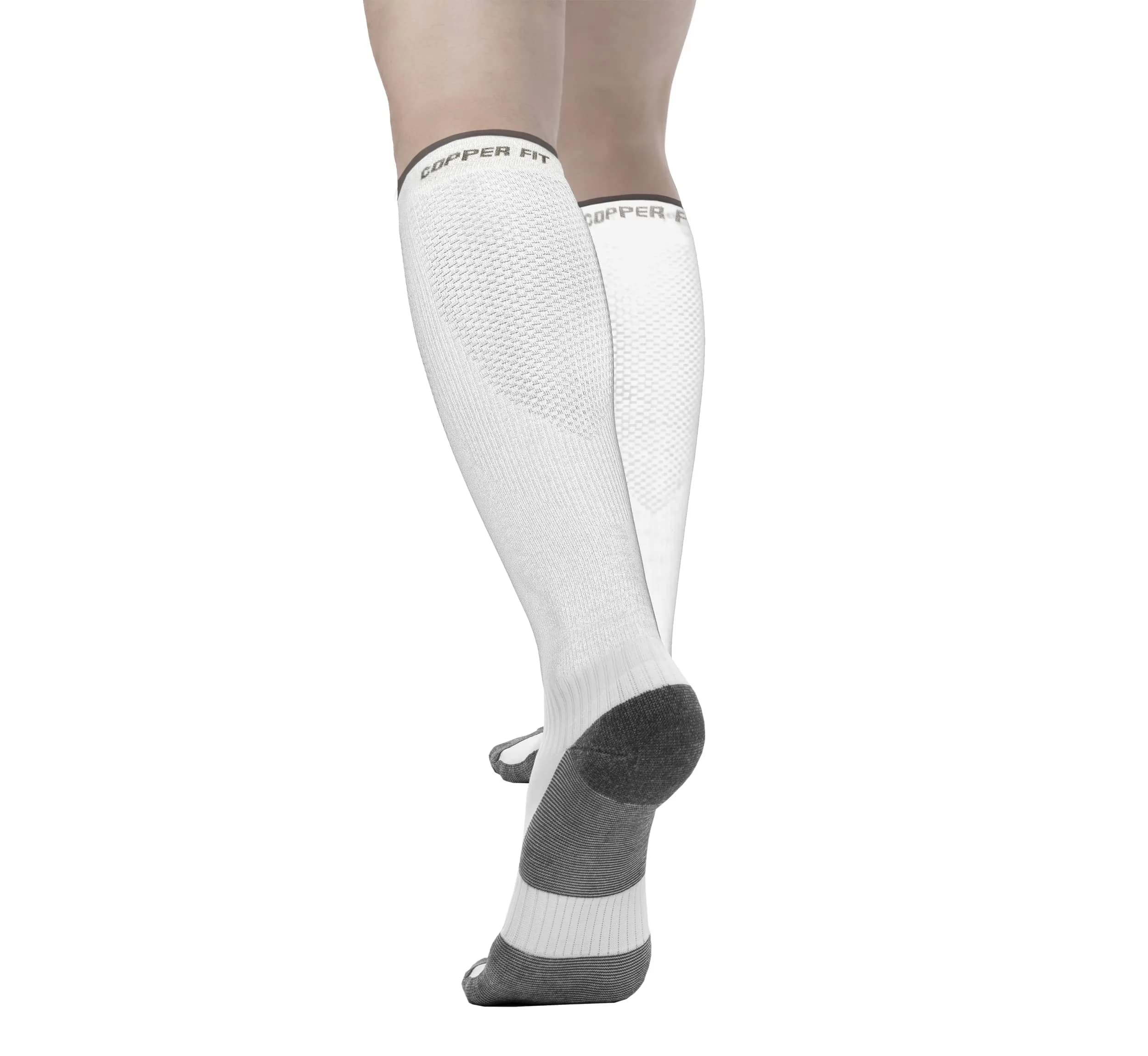Copper Fit Unisex-Adult's 2.0 Easy-Off Knee High Compression Socks, Black, Large/X-Large | FDA Approved Medical Grade Support — White / Small-Medium