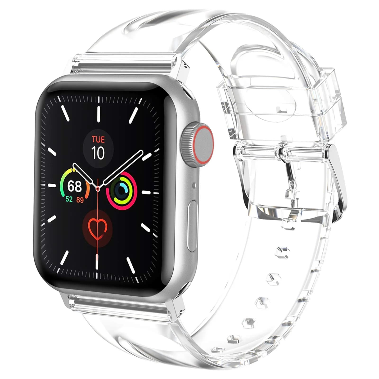 iiteeology Compatible with Apple Watch Band 42mm-46mm | Clear Silicone, Waterproof & Adjustable for Women Series 1-12 — Clear Band + Silver Connector