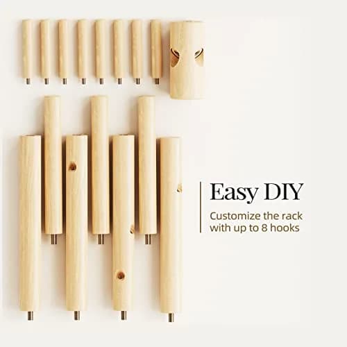 Pipishell Solid Wooden Coat Rack Freestanding with 8 Hooks, Natural | 1.7m (68.9") Height-Adjustable Entryway Stand thumbnail 5