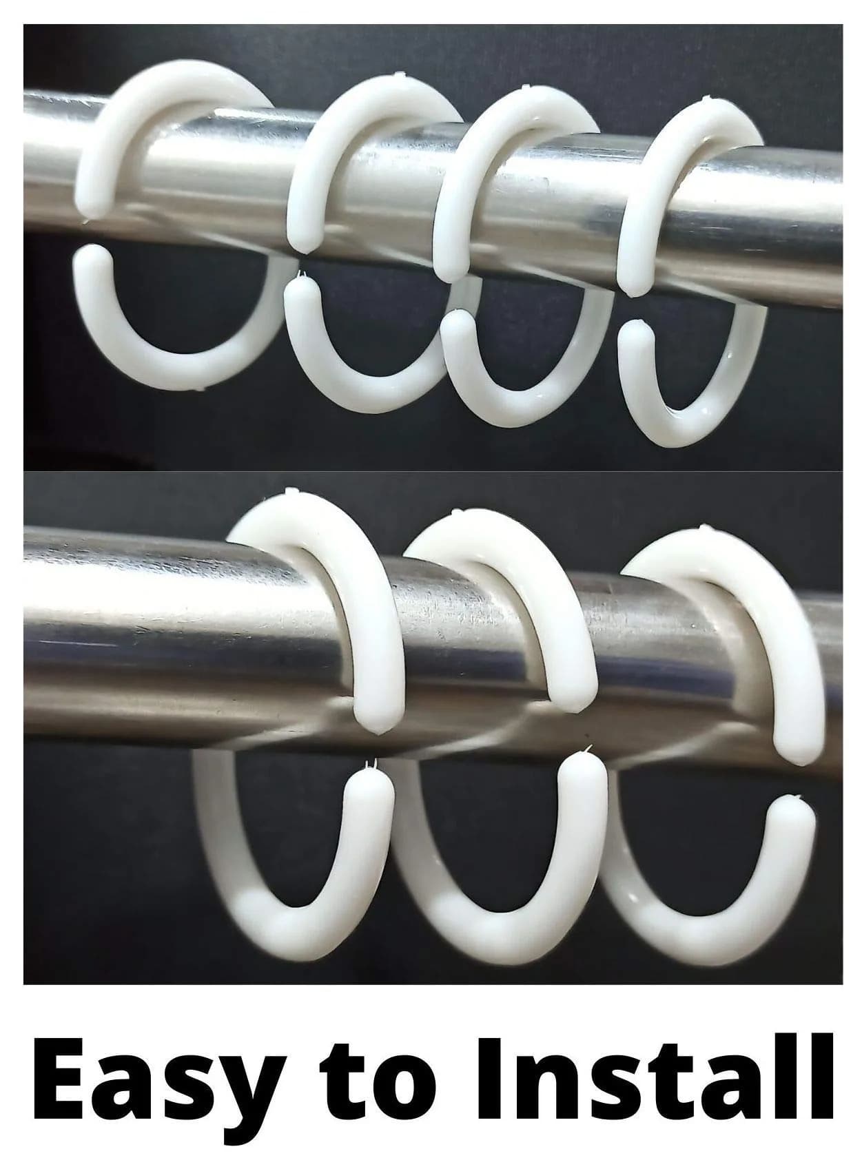 FAPBADRI Plastic Shower Curtain Rings - 24 Pieces White | Rust-Free Easy Slide C-Design - view 5