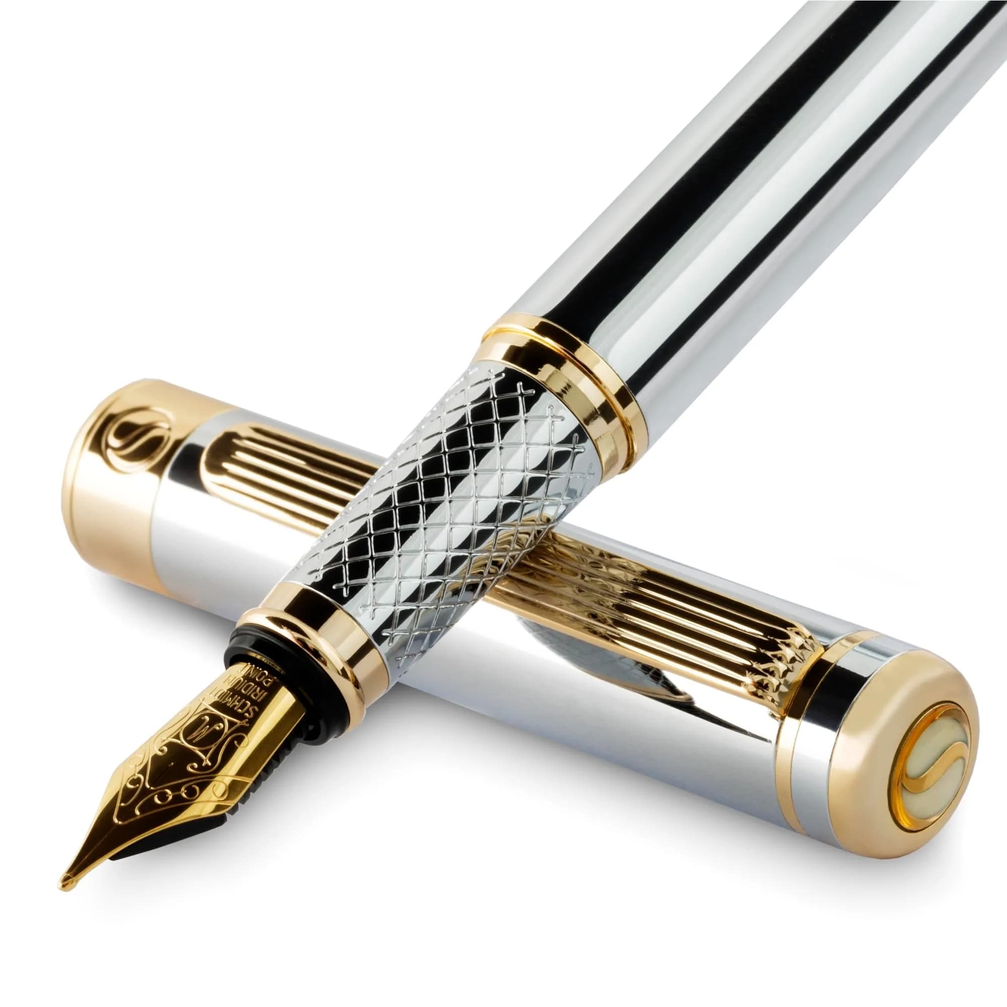 Scriveiner Silver Chrome Fountain Pen with Gold Finish Schmidt Nib (Medium) | Luxury Executive Pen for Professionals — 10. Silver Chrome with Gold