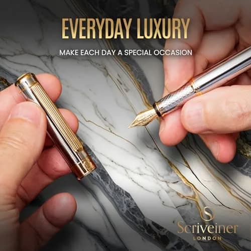 Scriveiner Silver Chrome Fountain Pen with Gold Finish Schmidt Nib (Medium) | Luxury Executive Pen for Professionals thumbnail 7