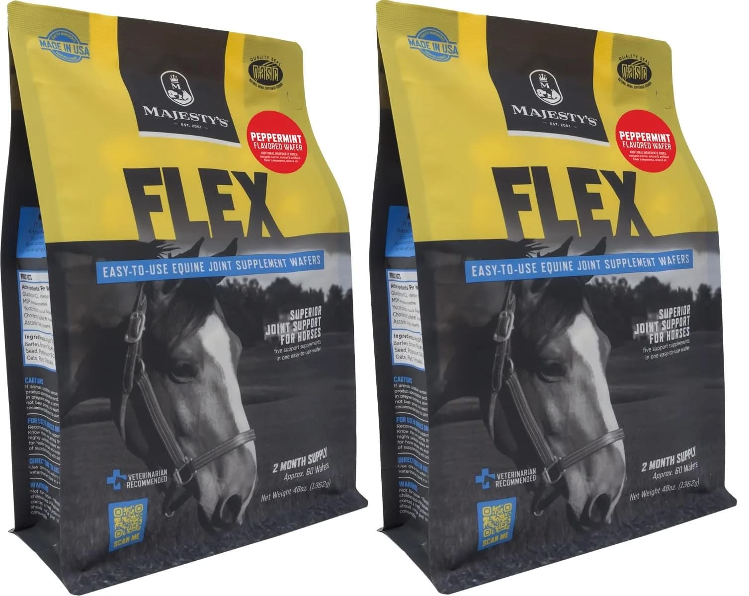 Majesty's Flex Wafers - Superior Horse/Equine Joint Support Supplement - Glucosamine, MSM, Chondroitin, Yucca, Vitamin C (Peppermint, 120 Count)