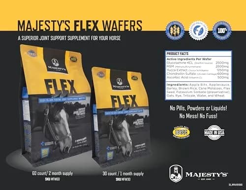 Majesty's Flex Wafers - Superior Horse/Equine Joint Support Supplement - Glucosamine, MSM, Chondroitin, Yucca, Vitamin C (Peppermint, 120 Count) thumbnail 5