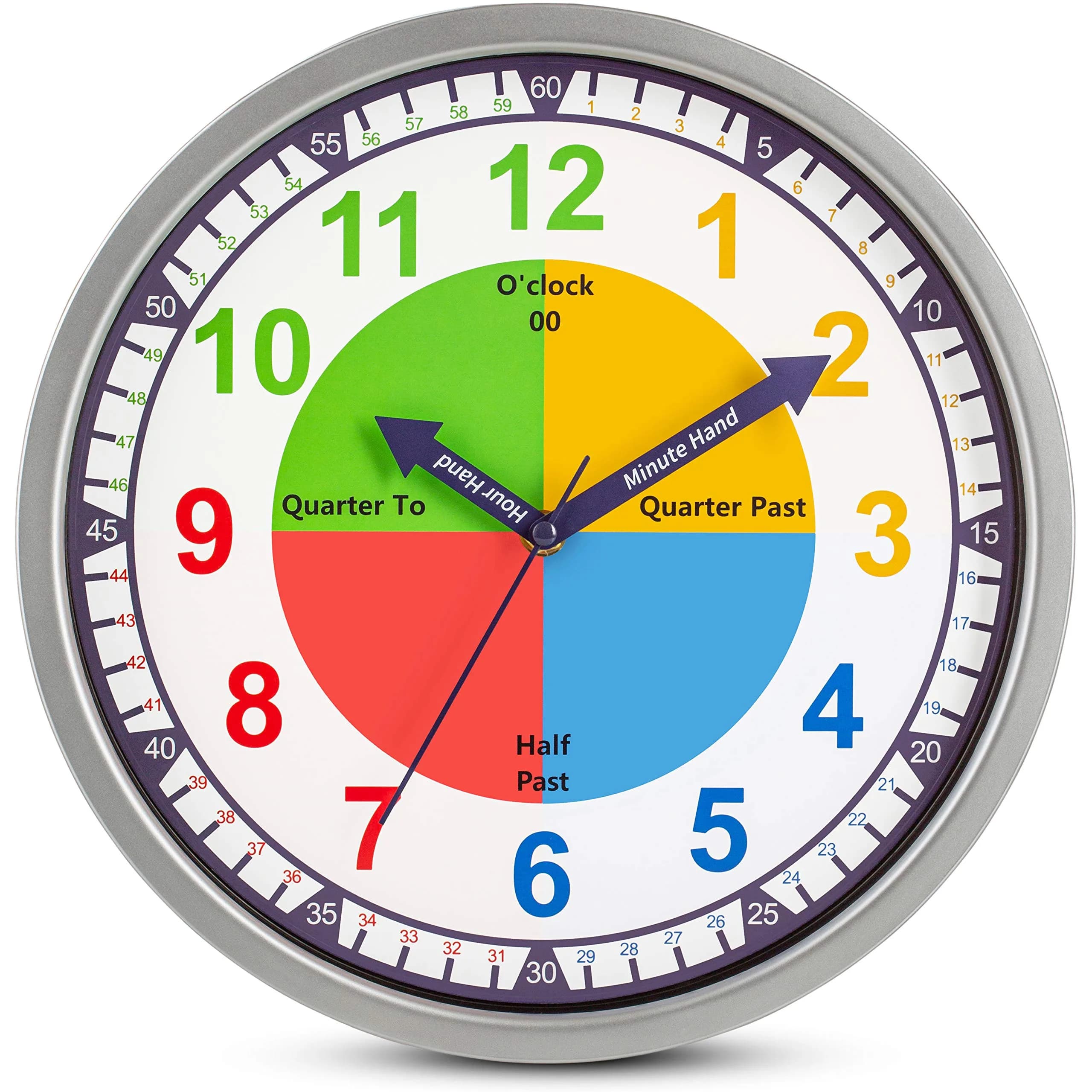 Bernhard Products Colorful Kids Wall Clock 12 Inch | Silent Teaching Time Tool for Children - main product image