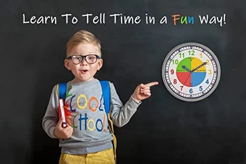 Bernhard Products Colorful Kids Wall Clock 12 Inch | Silent Teaching Time Tool for Children thumbnail 3