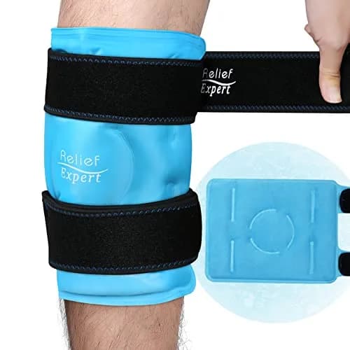 Relief Expert Knee Ice Pack Wrap with Plush Lining & Nylon Side - Large Blue, 1 Pack | Reusable Cold Compress for Knee Pain Relief thumbnail 1