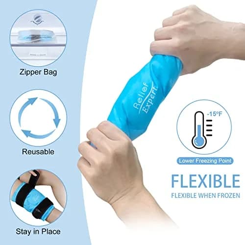 Relief Expert Knee Ice Pack Wrap with Plush Lining & Nylon Side - Large Blue, 1 Pack | Reusable Cold Compress for Knee Pain Relief thumbnail 4