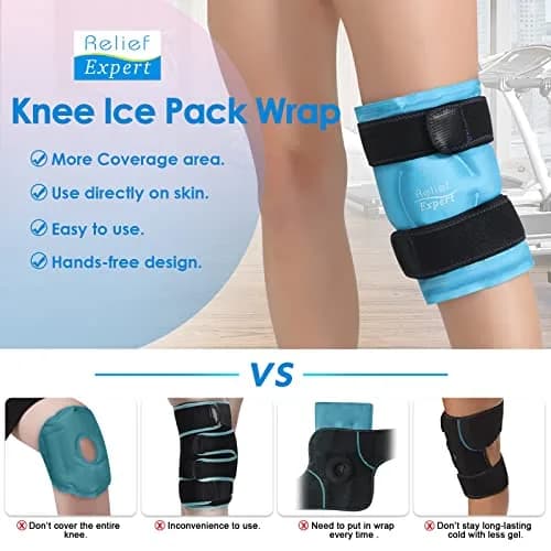 Relief Expert Knee Ice Pack Wrap with Plush Lining & Nylon Side - Large Blue, 1 Pack | Reusable Cold Compress for Knee Pain Relief thumbnail 5