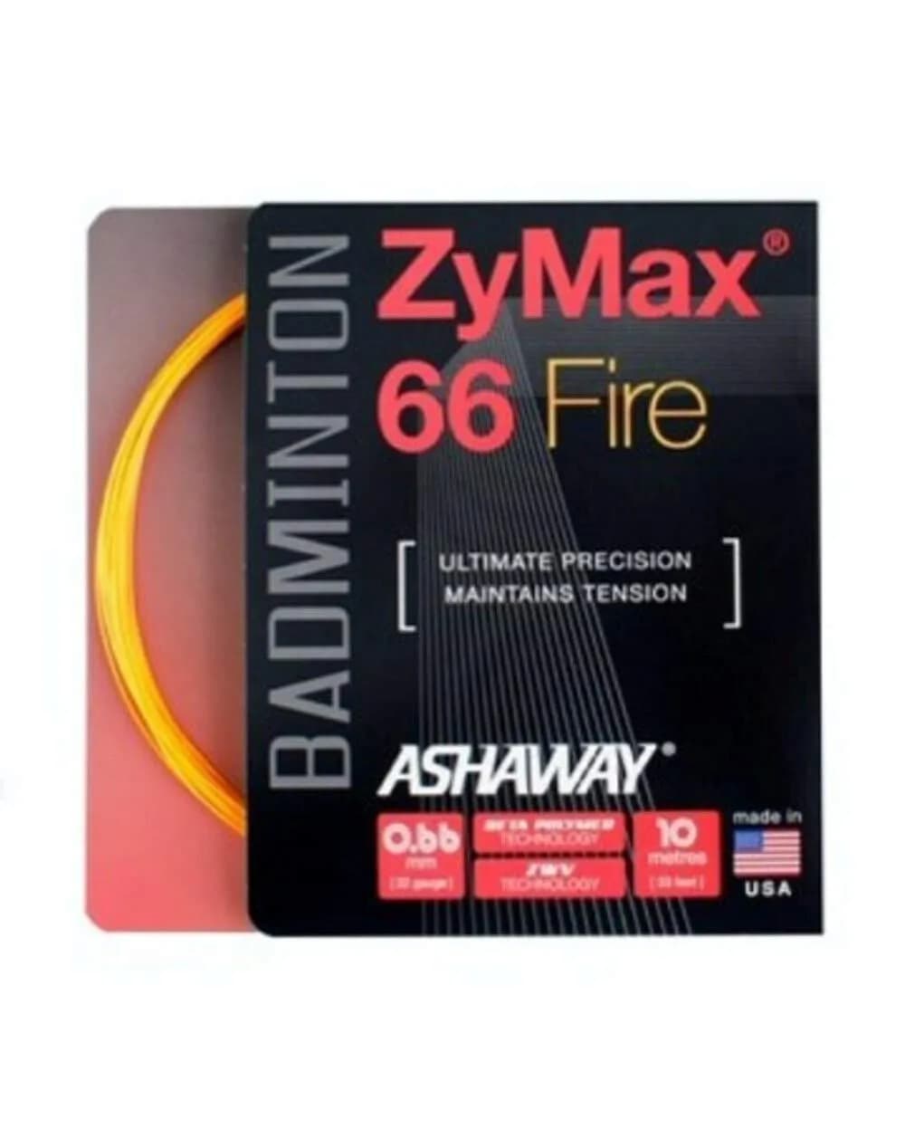 Ashaway ZyMax 66 Fire Badminton String Set-Fire Orange | Solid Pattern, 4.0mm, 10.74 USD - main product image