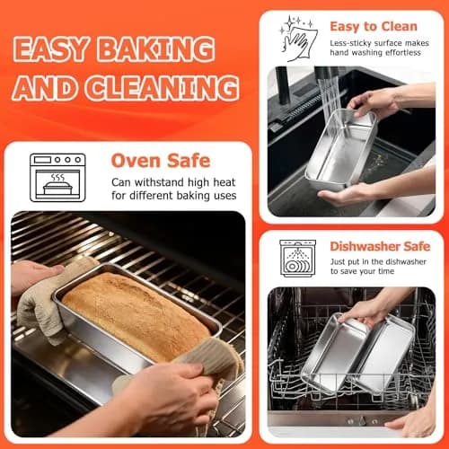 TeamFar Stainless Steel Loaf Pans for Baking Bread, 9.25 x 5 Inch (2-Pack) | Healthy, Non-Toxic, Oven-Safe Baking thumbnail 4