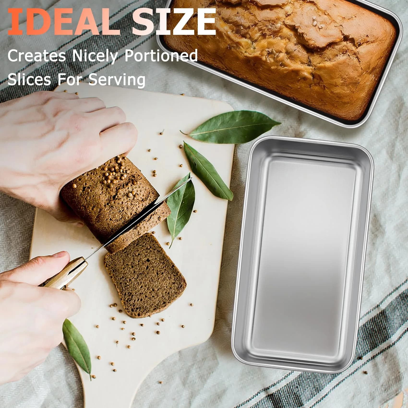 TeamFar Stainless Steel Loaf Pans for Baking Bread, 9.25 x 5 Inch (2-Pack) | Healthy, Non-Toxic, Oven-Safe Baking - view 6