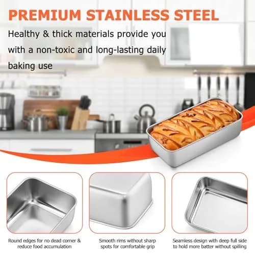 TeamFar Stainless Steel Loaf Pans for Baking Bread, 9.25 x 5 Inch (2-Pack) | Healthy, Non-Toxic, Oven-Safe Baking thumbnail 3