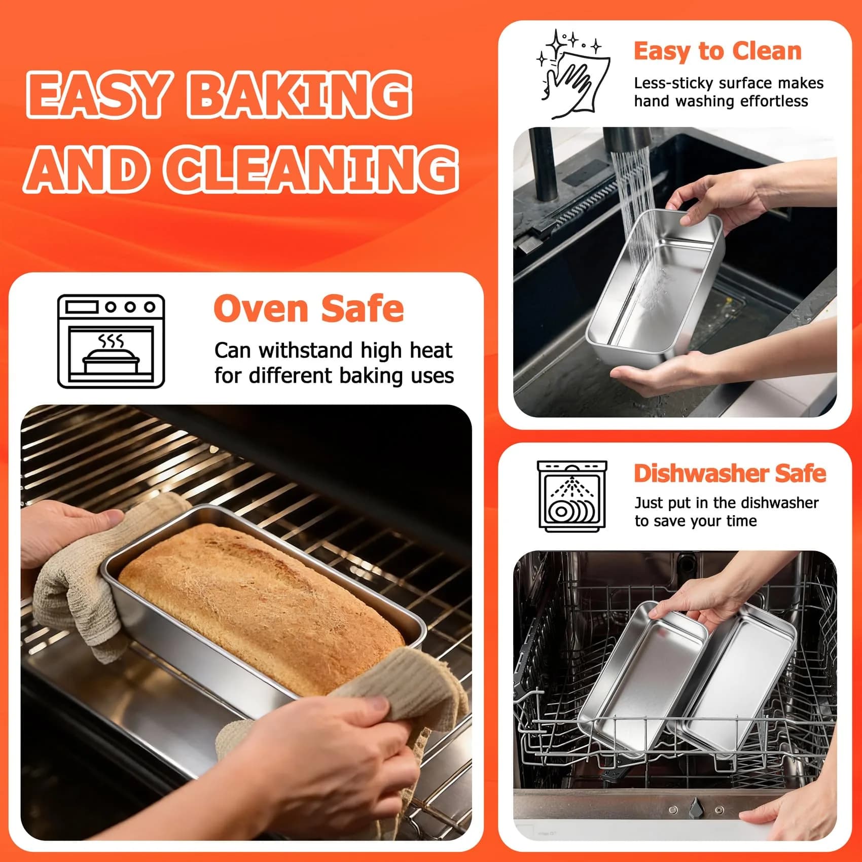 TeamFar Stainless Steel Loaf Pans for Baking Bread, 9.25 x 5 Inch (2-Pack) | Healthy, Non-Toxic, Oven-Safe Baking - view 4