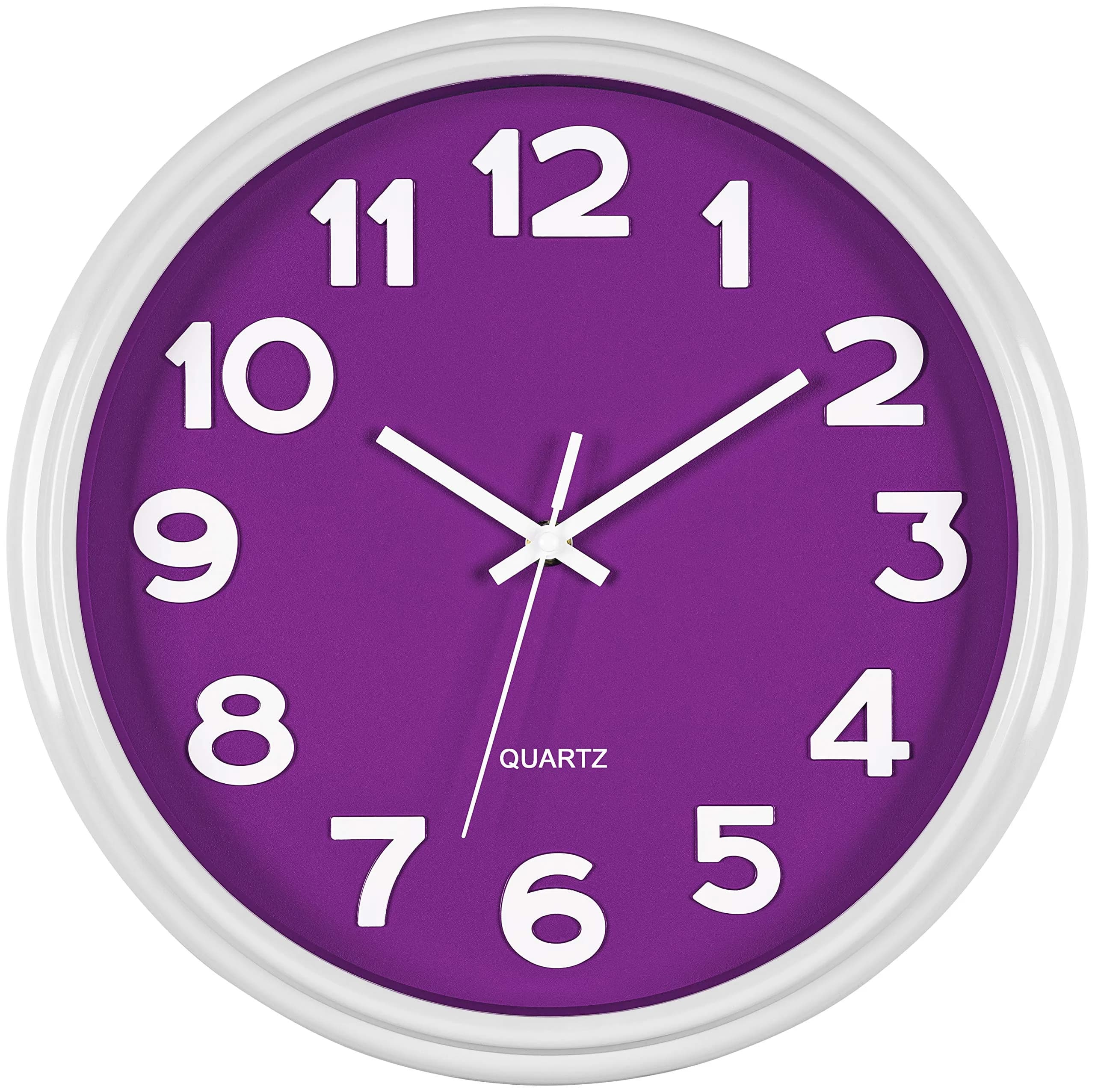 Bernhard Products Large 12.5 Inch Purple Wall Clock with Sweep Movement, Quartz Analog Display, Plastic Case, Metal Hands, Battery Operated - main product image