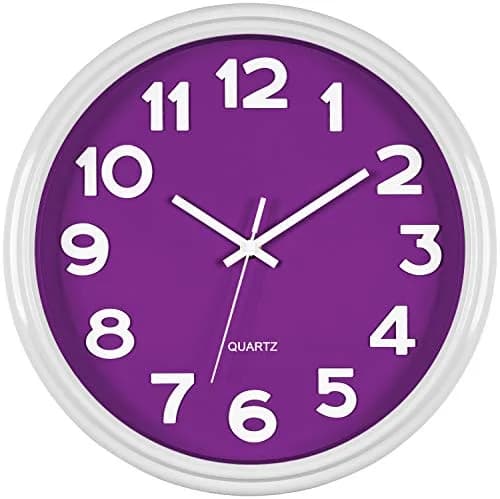 Bernhard Products Large 12.5 Inch Purple Wall Clock with Sweep Movement, Quartz Analog Display, Plastic Case, Metal Hands, Battery Operated thumbnail 1