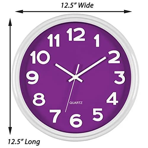 Bernhard Products Large 12.5 Inch Purple Wall Clock with Sweep Movement, Quartz Analog Display, Plastic Case, Metal Hands, Battery Operated thumbnail 5