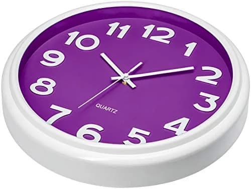 Bernhard Products Large 12.5 Inch Purple Wall Clock with Sweep Movement, Quartz Analog Display, Plastic Case, Metal Hands, Battery Operated thumbnail 2