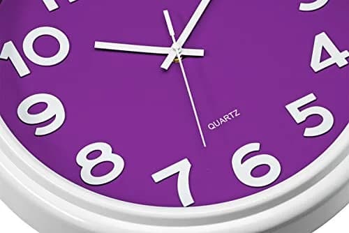 Bernhard Products Large 12.5 Inch Purple Wall Clock with Sweep Movement, Quartz Analog Display, Plastic Case, Metal Hands, Battery Operated thumbnail 3