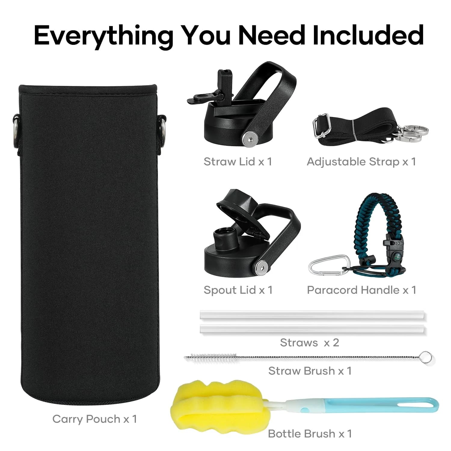 BUZIO 40 oz (1180 ml) Insulated Water Bottle with Paracord Handle & Straw Spout Lids | Keeps Cold 48 Hrs, Hot 24 Hrs - view 6