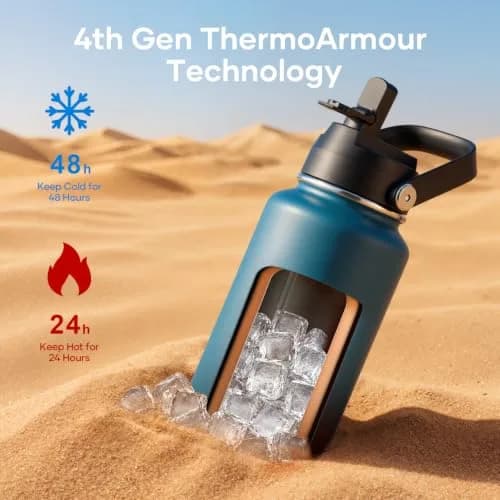 BUZIO 40 oz (1180 ml) Insulated Water Bottle with Paracord Handle & Straw Spout Lids | Keeps Cold 48 Hrs, Hot 24 Hrs thumbnail 2