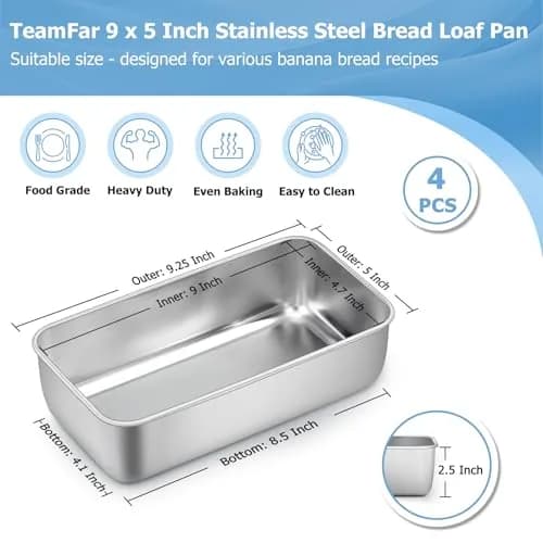 TeamFar Stainless Steel Loaf Pan Set of 4 | 23cm x 13cm x 6.4cm (9.25" x 5" x 2.5") thumbnail 2