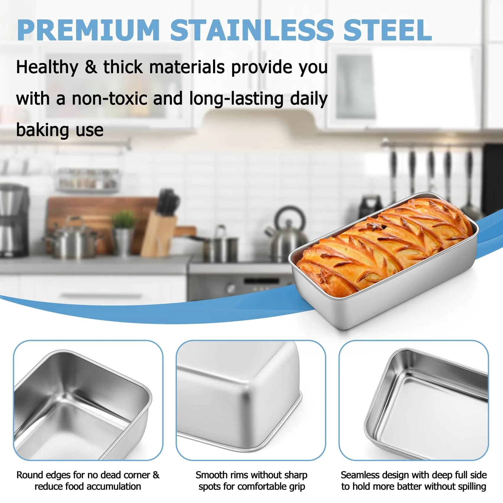 TeamFar Stainless Steel Loaf Pan Set of 4 | 23cm x 13cm x 6.4cm (9.25" x 5" x 2.5") - view 3