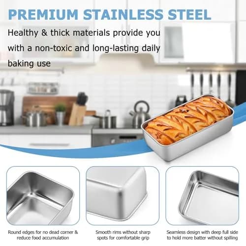 TeamFar Stainless Steel Loaf Pan Set of 4 | 23cm x 13cm x 6.4cm (9.25" x 5" x 2.5") thumbnail 3