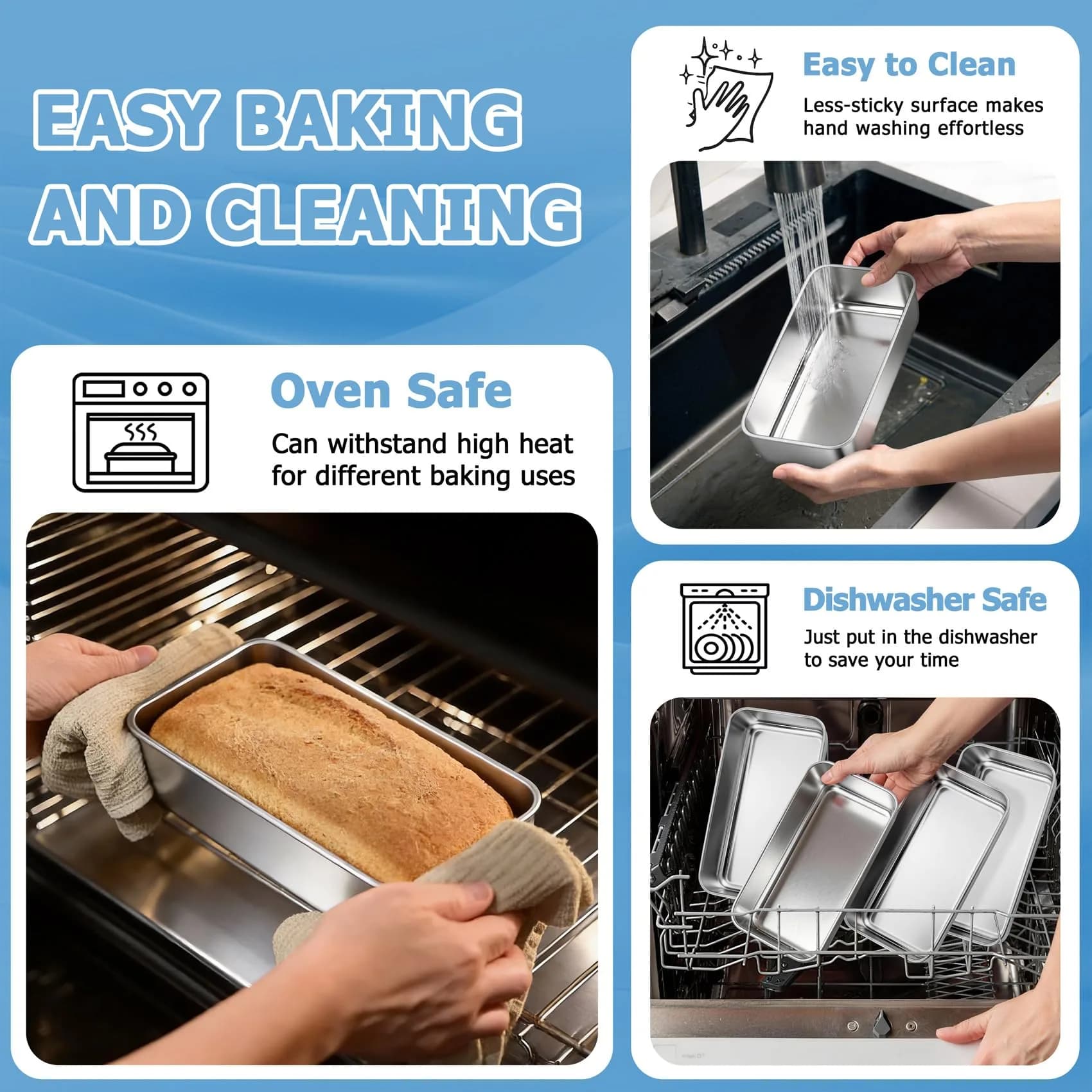 TeamFar Stainless Steel Loaf Pan Set of 4 | 23cm x 13cm x 6.4cm (9.25" x 5" x 2.5") - view 4