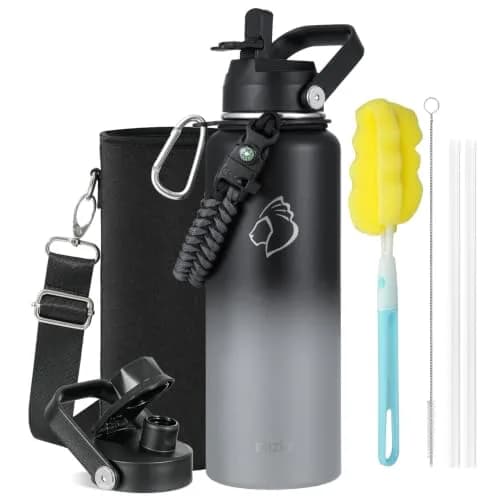 BUZIO 1183ml (40 oz) Insulated Water Bottle with Paracord Handle & Straw Spout Lids | Keeps Cold 48 Hrs, Hot 24 Hrs thumbnail 1