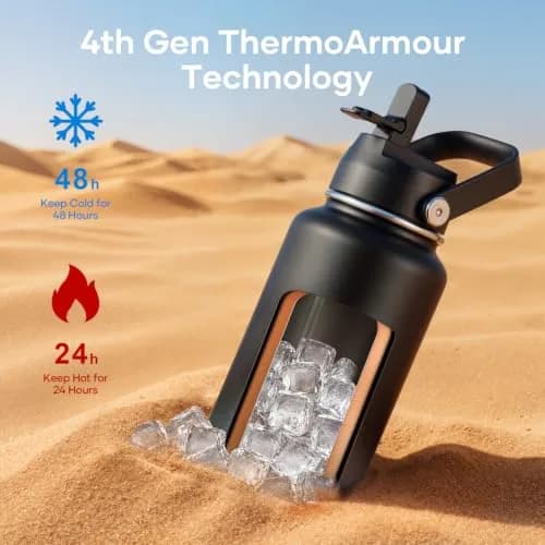 BUZIO 1183ml (40 oz) Insulated Water Bottle with Paracord Handle & Straw Spout Lids | Keeps Cold 48 Hrs, Hot 24 Hrs thumbnail 2