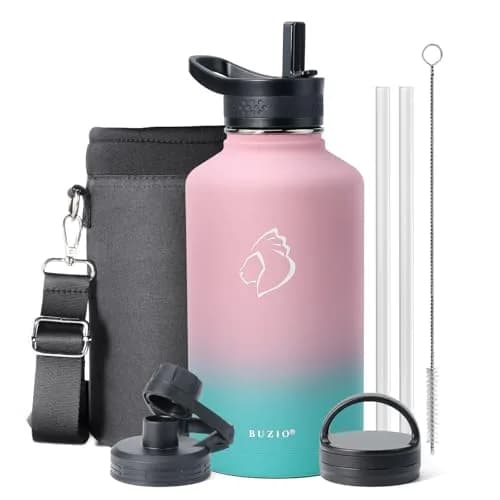 BUZIO 1.89L (64oz) Insulated Water Jug with Straw & 3 Lids | Keeps Cold 48 Hrs, Hot 24 Hrs thumbnail 1