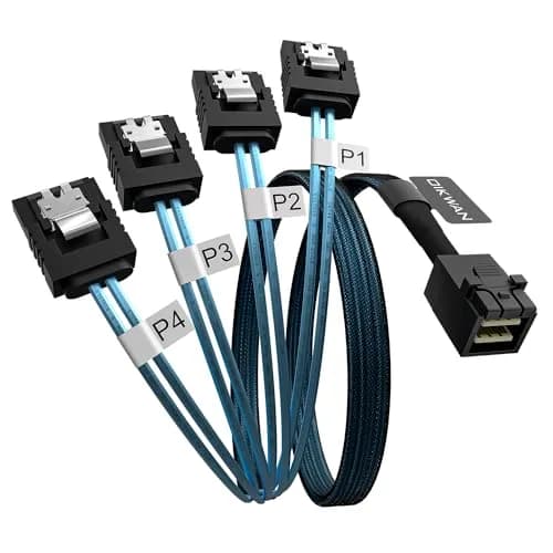 OIKWAN Internal Mini SAS to SATA Cable SFF-8643 to 4x SATA 1m (3.3ft) | 12Gbps Data Transfer for RAID Controllers thumbnail 1