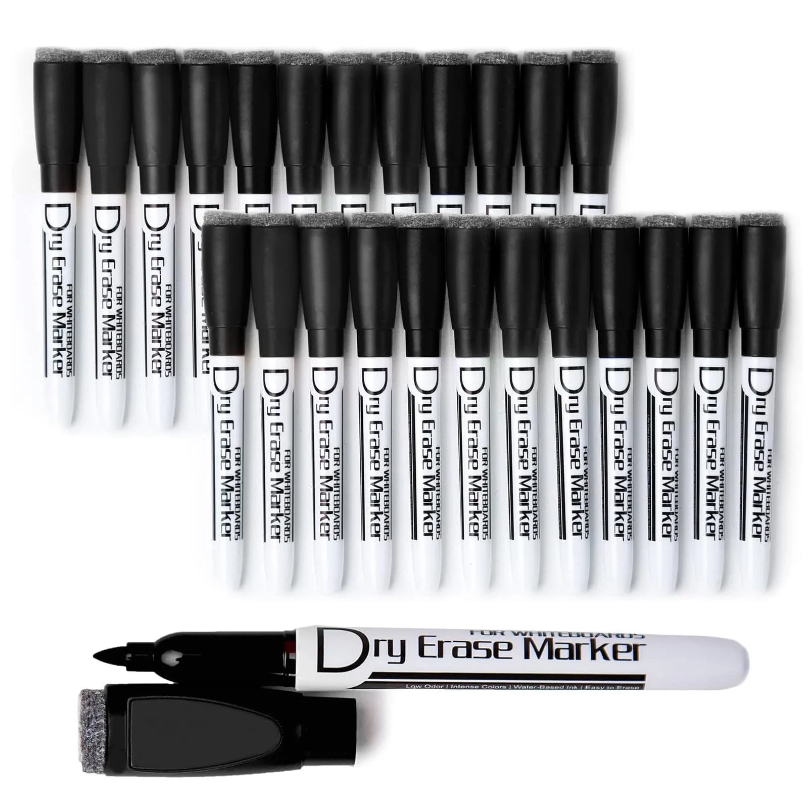 Volcanics Black Magnetic Dry Erase Markers, Pack of 24 | Low Odor, Fine Tip, Water-Based Ink - main product image