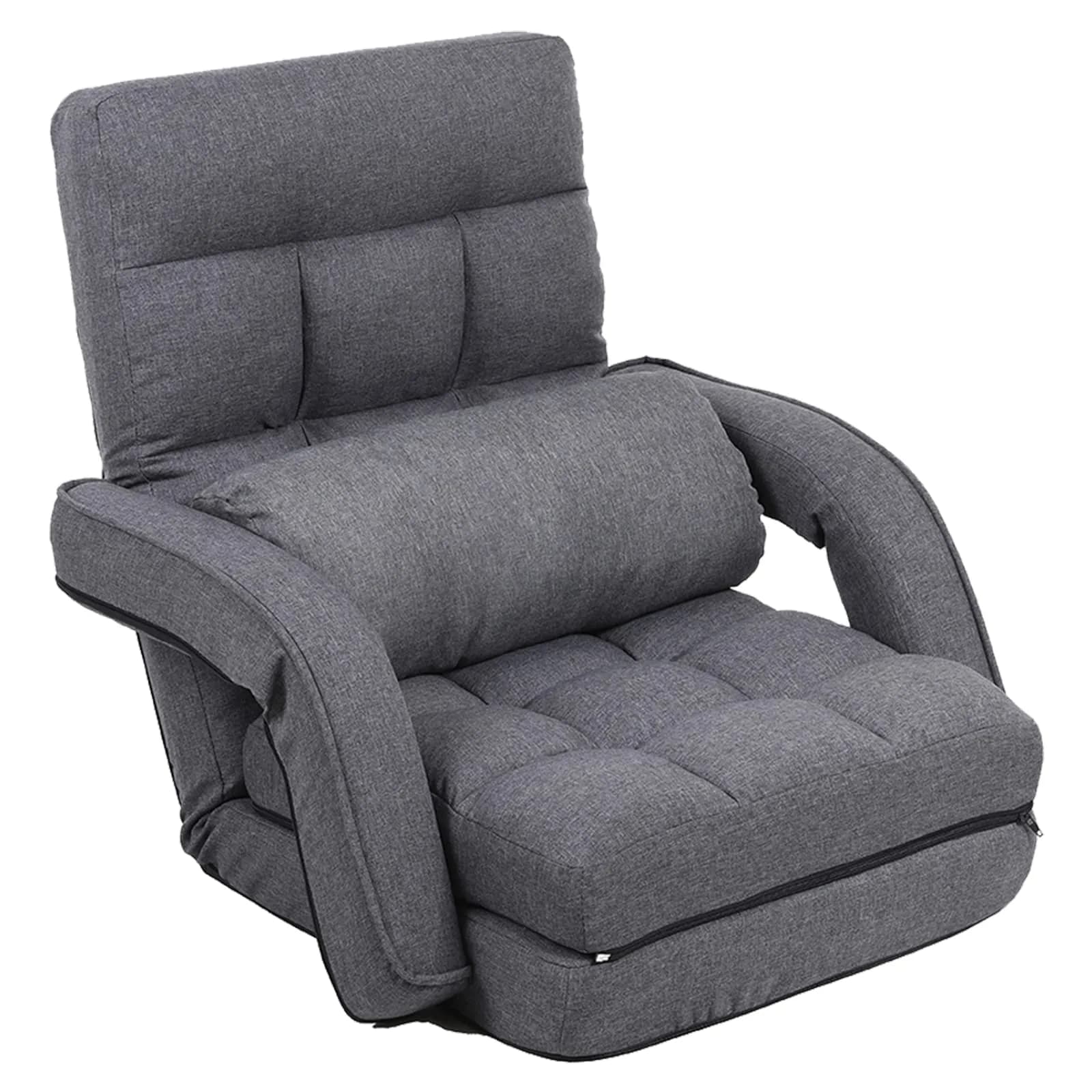 FLOGUOR Indoor Floor Gaming Chair with Back Support, 14-Position Folding Lazy Sofa, Grey | Adjustable Lounge for Living Room & Bedroom