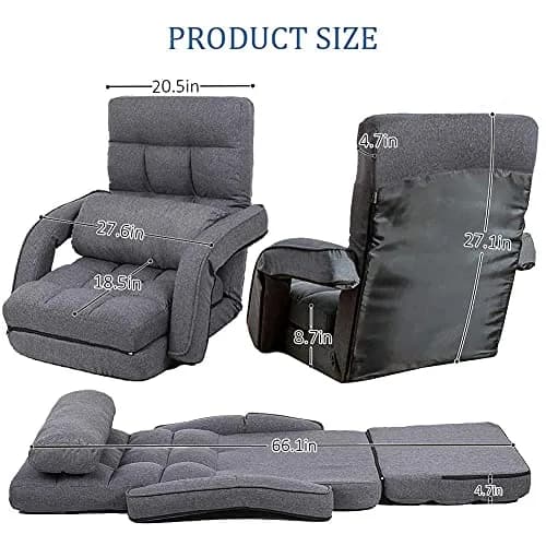 FLOGUOR Indoor Floor Gaming Chair with Back Support, 14-Position Folding Lazy Sofa, Grey | Adjustable Lounge for Living Room & Bedroom thumbnail 5