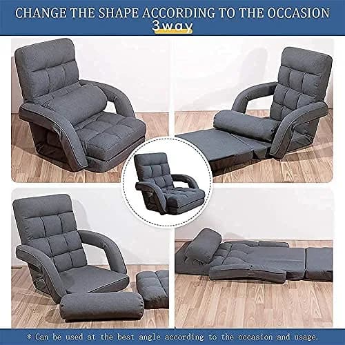 FLOGUOR Indoor Floor Gaming Chair with Back Support, 14-Position Folding Lazy Sofa, Grey | Adjustable Lounge for Living Room & Bedroom thumbnail 7