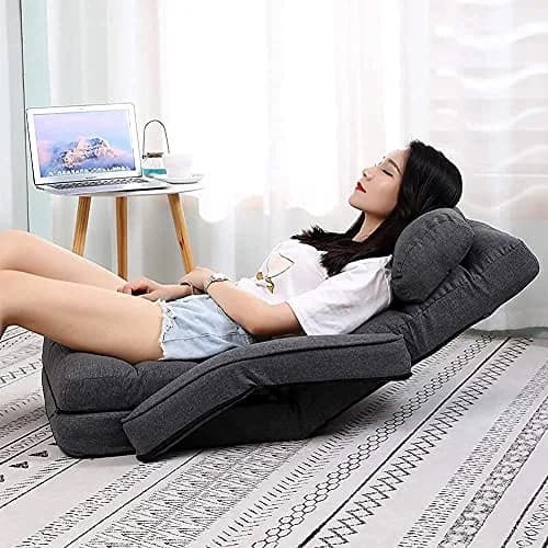 FLOGUOR Indoor Floor Gaming Chair with Back Support, 14-Position Folding Lazy Sofa, Grey | Adjustable Lounge for Living Room & Bedroom thumbnail 3