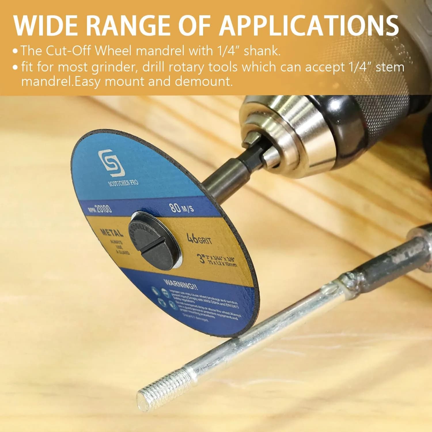 scottchen PRO Mounting Mandrel with 3/8" & 1/4" Arbor Holes for Cut-Off Wheels | 1/4" Shank for Die Grinder Rotary Tool (1 Pack) - view 5