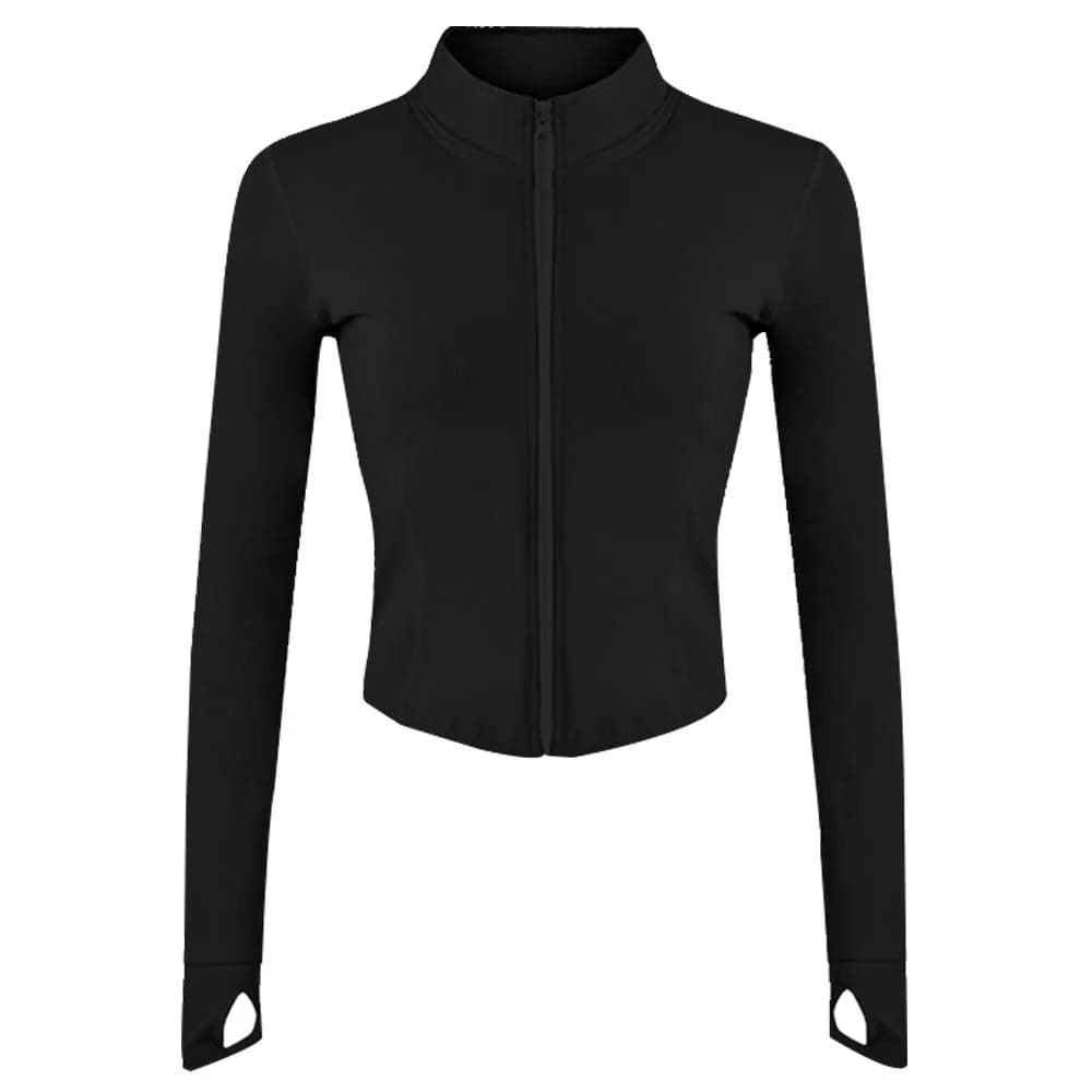 Gihuo Women's Athletic Full Zip Lightweight Workout Jacket Cropped with Thumb Holes (Black-XS) | Slim Fit, Breathable & Versatile