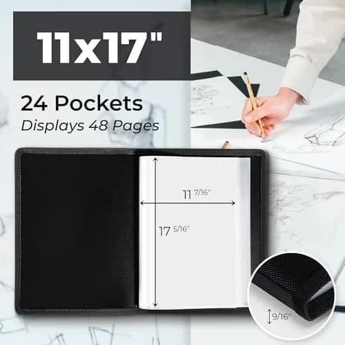 Dunwell 11x17 Art Portfolio Binder, 24-Sleeve, Black Mounting Paper, Black | Large Art Organizer for Artists & Students thumbnail 2