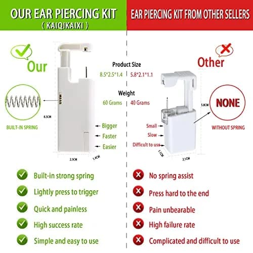 KAIQIKAIXI Silver 2Pcs Automatic Ear Piercing Gun Kit with 3mm Studs & Cleaning Pads | Painless & Disposable for Home Use thumbnail 4