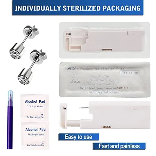 KAIQIKAIXI Silver 2Pcs Automatic Ear Piercing Gun Kit with 3mm Studs & Cleaning Pads | Painless & Disposable for Home Use thumbnail 5
