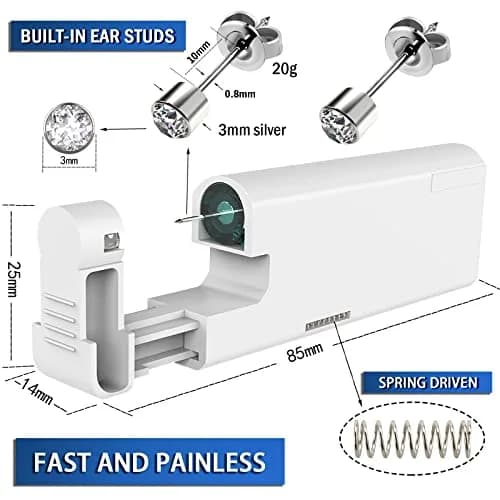 KAIQIKAIXI Silver 2Pcs Automatic Ear Piercing Gun Kit with 3mm Studs & Cleaning Pads | Painless & Disposable for Home Use thumbnail 3