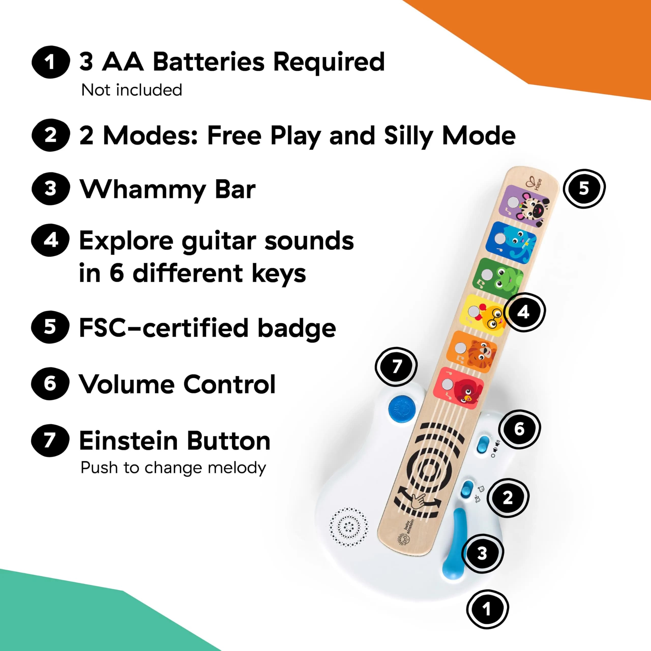 Baby Einstein Strum Along Songs Magic Touch Wooden Guitar 12mo+ | Montessori Musical Learning Toy with Lights - view 8