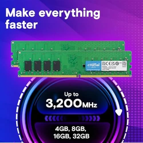 Crucial 32GB DDR4 RAM Kit (2x16GB) 3200MHz UDIMM 288-Pin | Boosts System Performance thumbnail 2