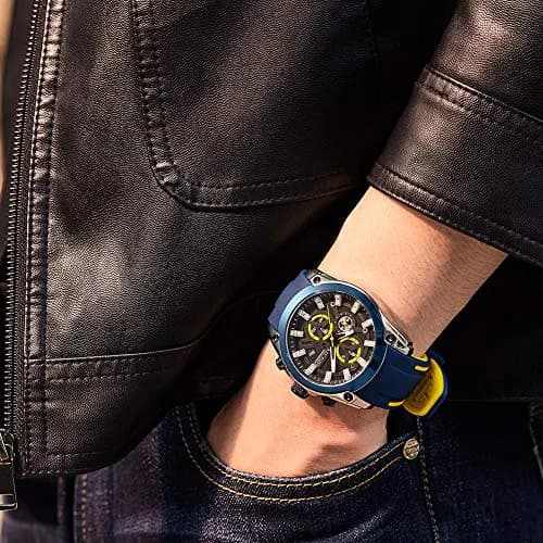 MEGIR Men's Analogue Sport Chronograph Quartz Watch, Blue | Water-Resistant, Luminous, 46.5mm Dial thumbnail 6